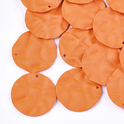 Распыленные окрашенные железные подвески, плоско-круглые, темно-оранжевый, 28x2.5 мм, отверстие : 1 мм