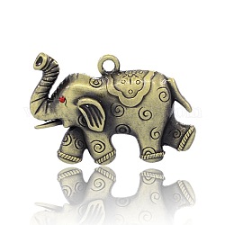 Nickel Free & Lead Free Alloy Rhinestone Animal Big Pendants, Long-Lasting Plated, Elephant Necklace Charms, Antique Bronze, 38x54x3mm, Hole: 3.5mm