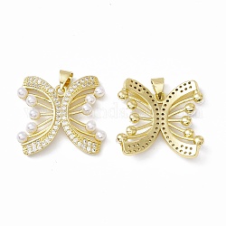 Rack Plating Brass Micro Pave Clear Cubic Zirconia Charms, with Acrylic Bead, Long-Lasting Plated, Cadmium Free & Lead Free, Letter X, Real 18K Gold Plated, 23.5x24.5x4mm, Hole: 4x3mm