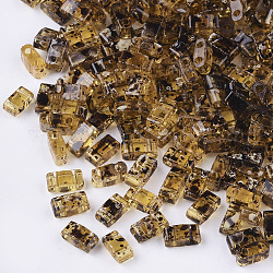 Perles de rocaille en verre transparent à 2 trou, style antique, rectangle, verge d'or, 4.5~5.5x2x2~2.5mm, Trou: 0.5~0.8mm