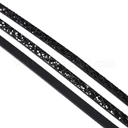 Cordones de cuero de imitación, de abalorios paillette y cuerdas metálicas, negro, 5x2mm, aproximamente 1.2 m / cadena
