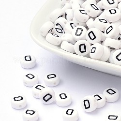 Acrylic Beads, with Horizontal Hole, Letter, Flat Round, Letter.D, 7x4mm, Hole: 1mm, about 146pcs/20g