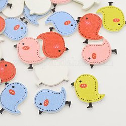 Lovely Little Bird Printed Wooden Cabochons, Dyed, Mixed Color, 26x22x3mm