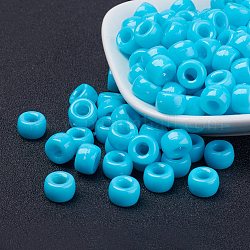 Perles européennes en acrylique opaque, baril, bleu ciel, 9x6mm, Trou: 4mm, environ 1900 pcs/500 g