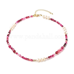 Collier de perles de perles naturelles, Collier rond de perles de reiki en agate rayée naturelle pour femme, or, cerise, 16 pouce (40.5 cm)