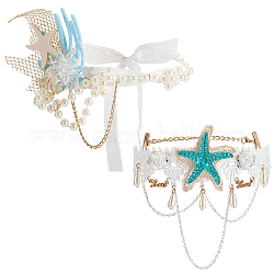 Gorgecraft 2pcs Spitzenstirnbänder & Spitzenstoff Chokerhalsketten, mit Glaswachsperlen, weiß, 2 Stück / Beutel