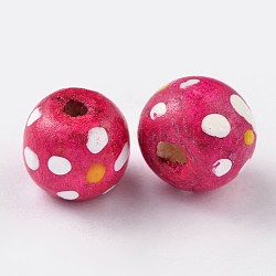 Wood Beads, Lead Free, Round, Dyed, Deep Pink, 10mm, Hole: 3.5mm, about 3000pcs/1000g