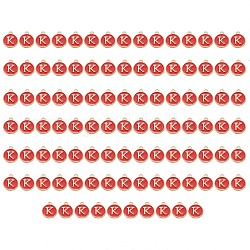 Breloques en alliage d'émail plaqué or, paillettes émaillées, plat rond, rouge, lettre k, 14x12x2mm, Trou: 1.5mm, 100 pcs / boîte