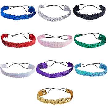Gorgecraft 10Pcs 10 Color Wide Stretch Sparkling Polyester Headband OHAR-GF0001-26