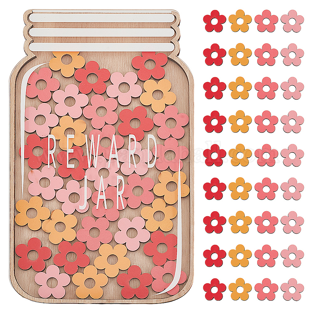 Pot De Récompense En Bois Pour Enfants – 35 Étoiles Colorées – Système De Motivation Pour École Et Maison
