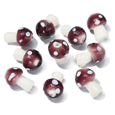 10шт грибные бусины лэмпворк ручной работы&nbsp;LAMP-YW0001-08B-1