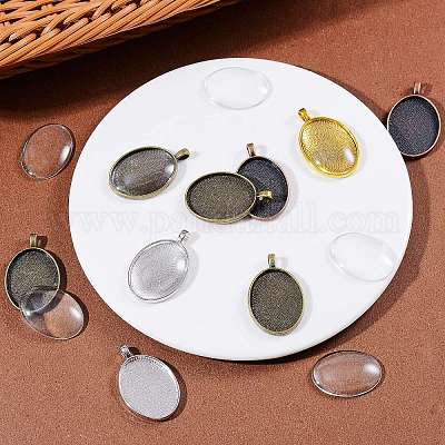 PandaHall Elite 18 Pezzi Stile Tibetano Tondo Piatto con Pendente Lega Stella con 20 Pezzi cabochon in Vetro Chiaro per creazione di Gioielli, Bronzo Antico/Oro / Argento
