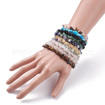 Set di braccialetti elastici per donna con perline di pietra mista