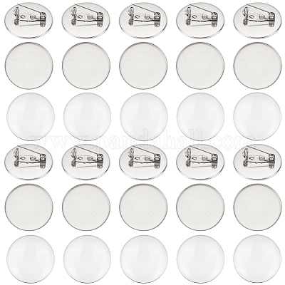 UNICRAFTALE 12 Set 14~25mm Spilla Spilla Rotonda Piatta Dorata con Cabochon in Vetro 304 Vassoi con Lunetta per Spilla in Acciaio Inossidabile Kit per