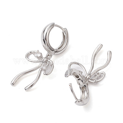 Серьги-кольца с бантом из латуни EJEW-M245-09P-1