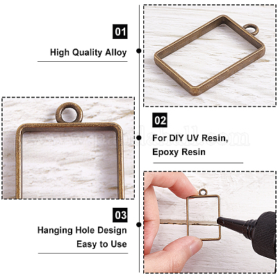 PH PandaHall 304 Stainless Steel Jewelry Bezels Open Bezels Hollow Frame Resin Bezels Pendant Trays Links Charms for DIY Craft