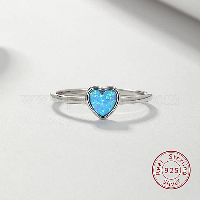 Bague coeur en opale synth tique bleu ciel clair en gros pour