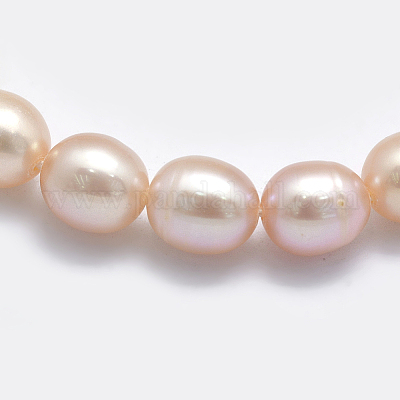Bracelet - Freshwater Peach Baroque Pearls and Long White Flat Keshi P