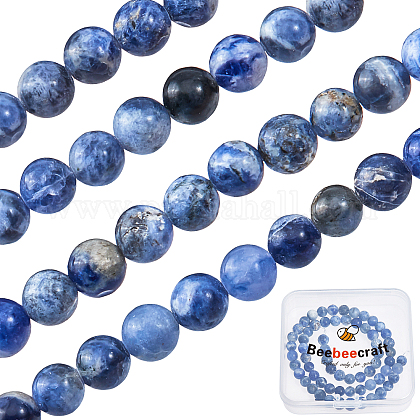 Beebeecraft 120~124Pcs 6mm Natural Blue-Vein Stone Beads Sodalite Round Loose Gemstone Energy Beads for Bracelet Necklace Earring Jewelry Making G-BBC0001-02A-1