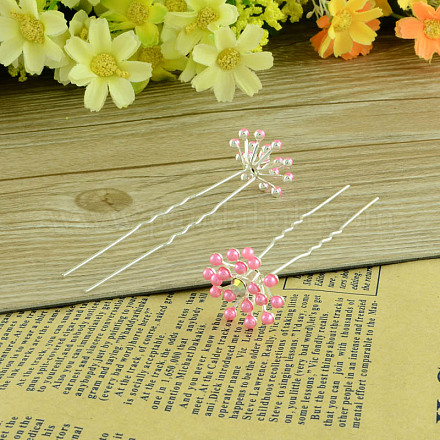 Lady's Hair Accessories Silver Color Plated Iron Rhinestone Flower Hair Forks PHAR-R091-05-1