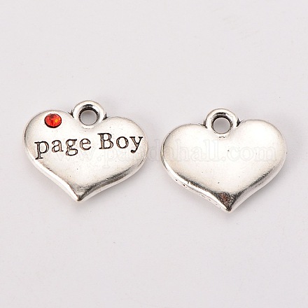 Wedding Theme Antique Silver Tone Tibetan Style Heart with Page Boy Rhinestone Charms TIBEP-N005-14C-1