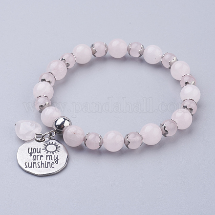 Rosa naturale perle di quarzo si estendono braccialetti BJEW-JB03322-01-1