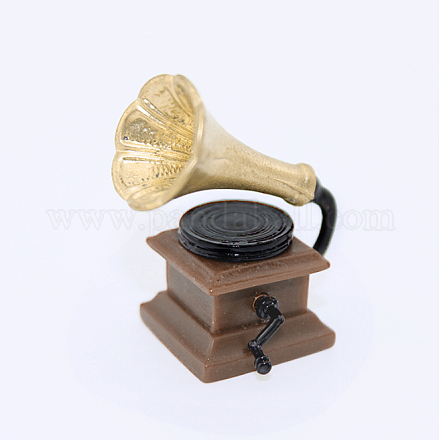 ミニチュアレジン蓄音機  小道具の装飾を装ったドールハウスアクセサリー用  ブラウン  31x29.5x53.5mm MIMO-PW0001-042-1