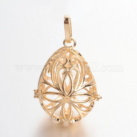 Eco-Friendly Rack Plating Brass Hollow Drop with Flower Cage Pendants KK-M176-13G-NR-1