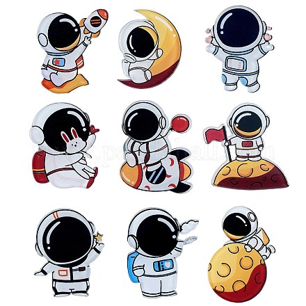 9個9スタイルの宇宙飛行士ブローチピン  服のDIYクラフトのための漫画のアクリルラペルピン  ミックスカラー  29.5~37.5x24~46.5x9~10mm  1個/スタイル JEWB-SZ0001-36-1
