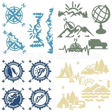 GORGECRAFT 4 Styles Compass Decals Snow Mountain Tree Decal Sticker 20 * 20cm Globe PET Waterproof Self-Adhesive Reflective Car Stickers Trunk Logo Decal Sticker for Truck Motorcycle Doors Laptop DIY-WH0308-225A-012-1