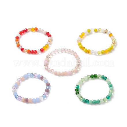 Bracelets pour enfants en perles de verre à facettes de couleur dégradée BJEW-JB09173-1