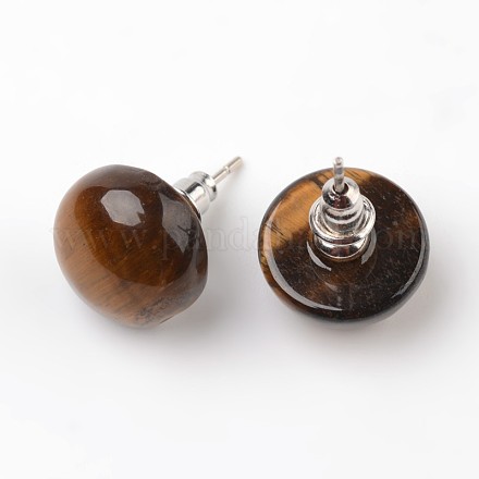 Half Round Dome Natural Tiger Eye Stud Earrings EJEW-L171-01-1