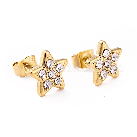 Crystal Rhinestone Star Stud Earrings EJEW-I278-02G-1