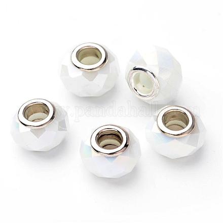 Perle di rondelle europee in vetro sfaccettato bianco imitazione giada X-GPDL-H008-3-1
