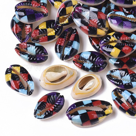 Perles de coquillage cauri naturelles imprimées SSHEL-R047-01-E01-1