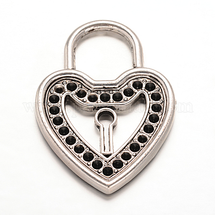 Coeur de style tibétain alliage serrure supports strass grand pendentif PALLOY-ZN16921-AS-RS-1