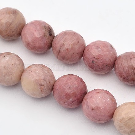 Faceted Round Natural Rhodonite Beads Strands G-E302-068-8mm-1