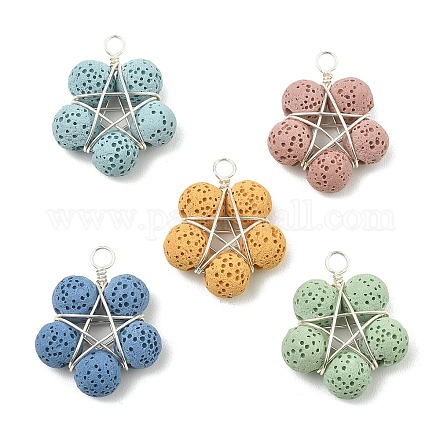 5 pièces 5 couleurs pendentifs en perles teints en pierre de lave naturelle PALLOY-TA00086-1
