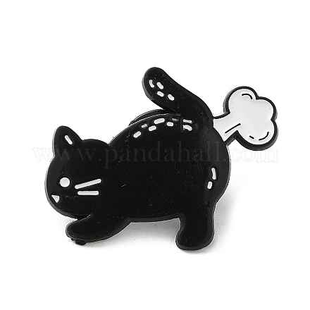 猫エナメルピン  バックパック服用合金ブローチ  ブラック  25x32.5x1.5mm JEWB-H017-04EB-03-1