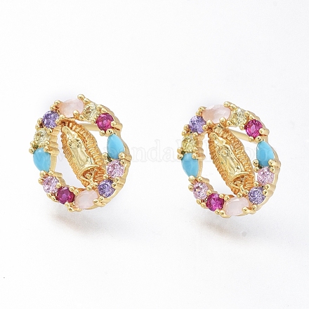 Brass Micro Pave Cubic Zirconia Ear Studs EJEW-G279-03G-02-1