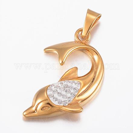 304 Stainless Steel Dolphin Pendants STAS-H385-01G-1