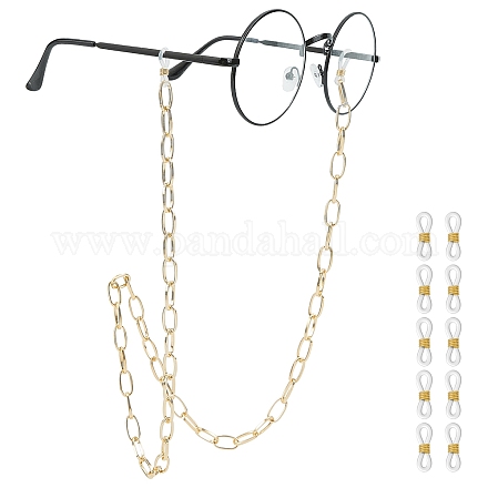 Arricraftアルミニウムアズキチェーン/ペーパークリップチェーン眼鏡チェーン  眼鏡用ネックストラップ  ゴム製ループの端を使って  ゴールドカラー  29.5インチ（75cm）  10セット /箱 AJEW-AR0001-09G-1