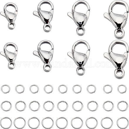 SUNNYCLUE 80Pcs 4 Styles 304 Stainless Steel Lobster Claw Clasps STAS-SC0007-11-1