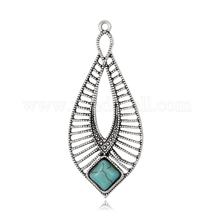 Teardrop Antique Silver Plated Alloy Synthetic Turquoise Big Pendants PALLOY-J595-01AS-1