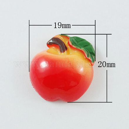 樹脂カボション  りんご  レッドオレンジ  約20mm長  19 mm幅  厚さ7mm X-CRES-R21-6-1