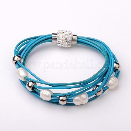 Trendy Cowhide Leather Cord Multi-strand Bracelets BJEW-JB01578-01-1