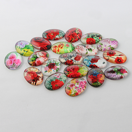 Cabuchones de cristal de multicolor adornos del tema de la flor GGLA-A003-13x18-NN-1
