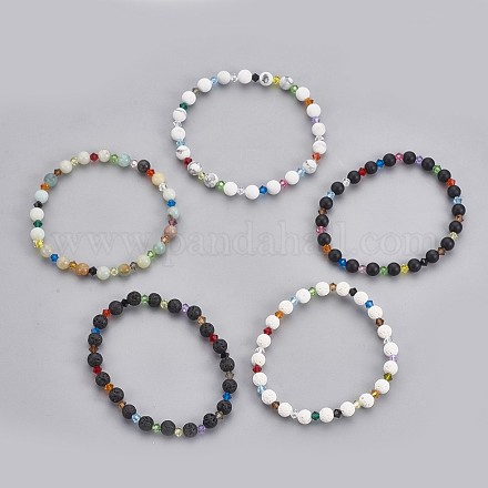 Synthetic/Natural Mixed Stone Beads Stretch Bracelets BJEW-JB03892-1