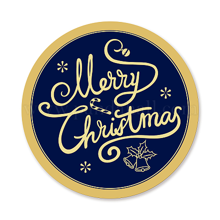 自己接着金箔エンボスステッカー  メダル装飾ステッカー  単語メリークリスマスとフラットラウンド  クリスマステーマの模様  5x5cm DIY-WH0219-017-1
