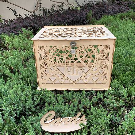Прямоугольная полая деревянная коробка для свадебных открыток с железным замком HULI-PW0002-147F-1
